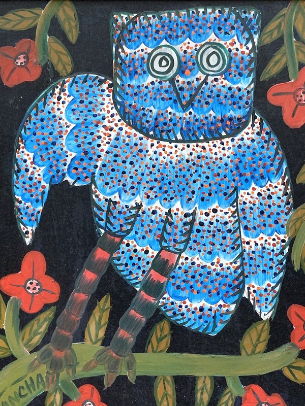Sisson Blanchard oil painting ~ owl ~ Haitian art