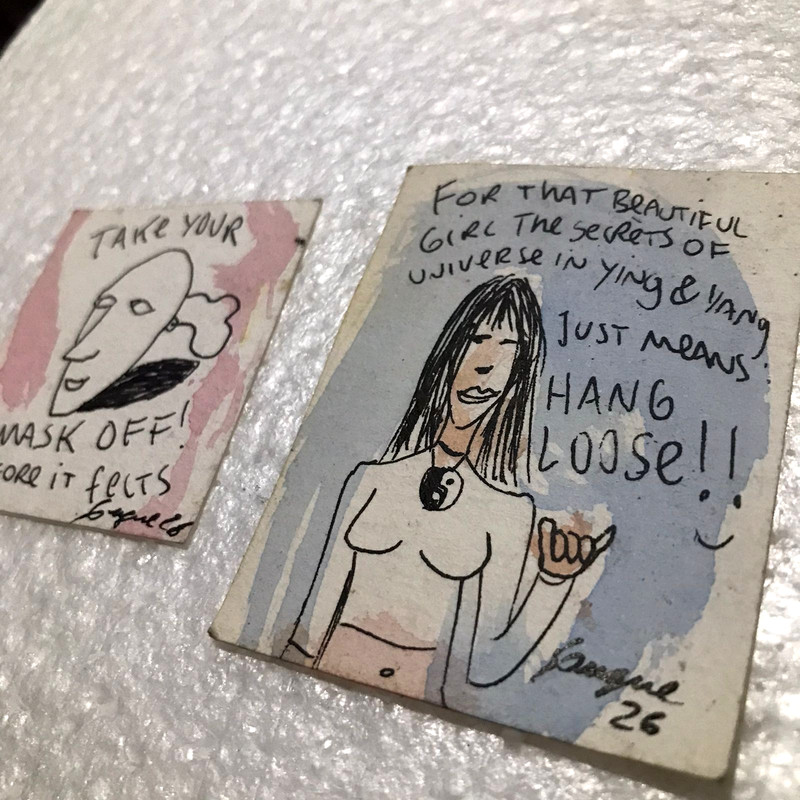 2pc LOT ORIGINAL OUTSIDER ART – Mask Off & Hang Loose – Archive Piece Brazil