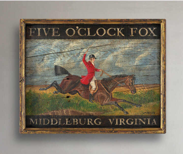 Tavern Sign "Five O'Clock Fox" Hunt Horse - Antique Look Repro of Original Art gallery