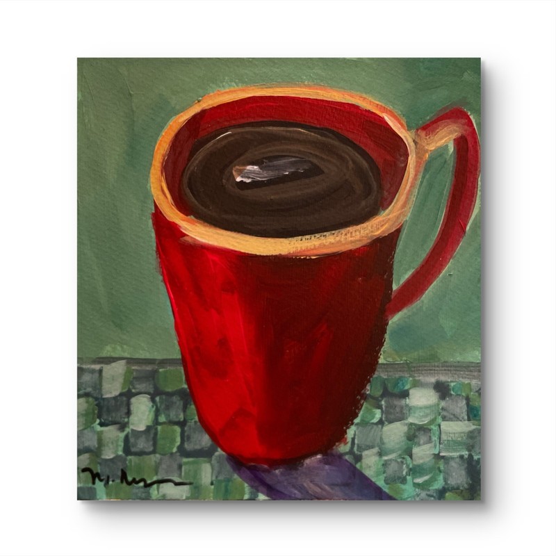 Mary Myers Original Abstract Expressionism 8×8 Red Coffee Mug Signed Fine Art