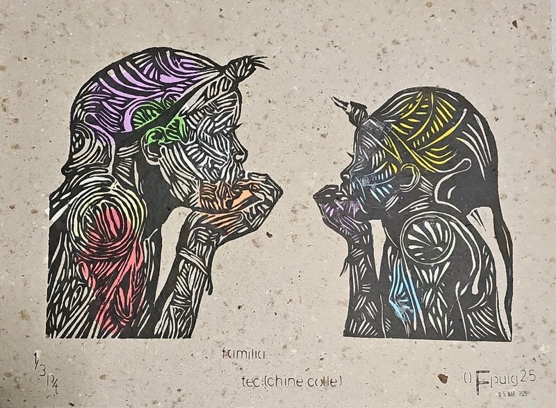chine colle ,papel manofacturado by oriel francisco puig t: Familia 14×19 in