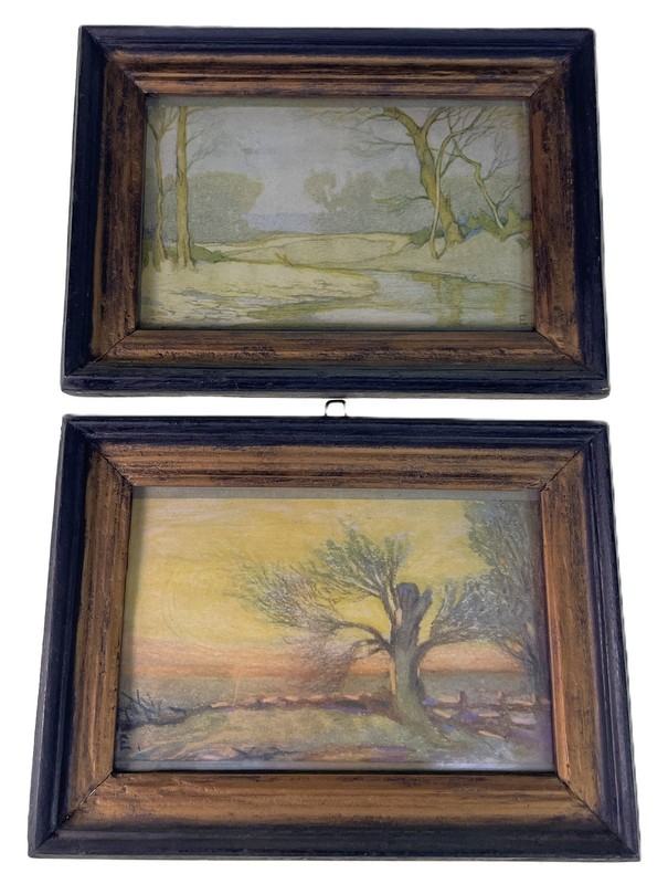 2 Framed Nature Landscape Trees Vintage 8”x 5.75”