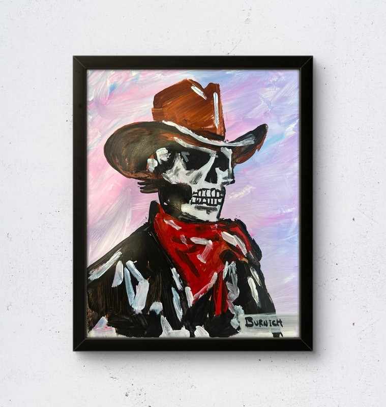 Burnich Original Cowboy Skull 11x14 Canvas Contemporary Expressionist Painting