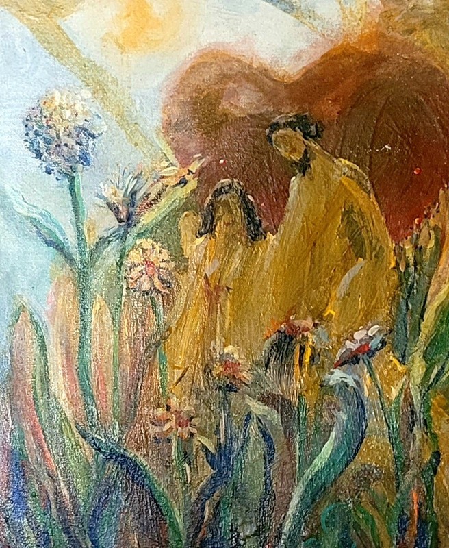Original Oil Painting on Canvas Solomon and Shulamite Metal Frame Vintage