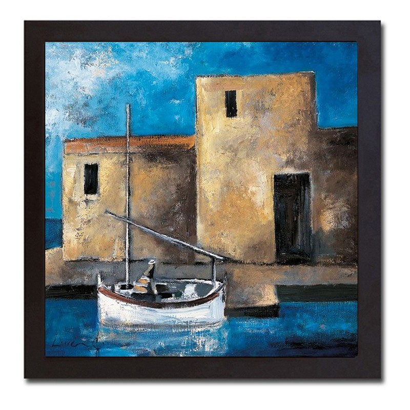 Black Floater-Framed Lonely Fisherman by Lourenco Canvas Giclee Art (16 x 16 in)