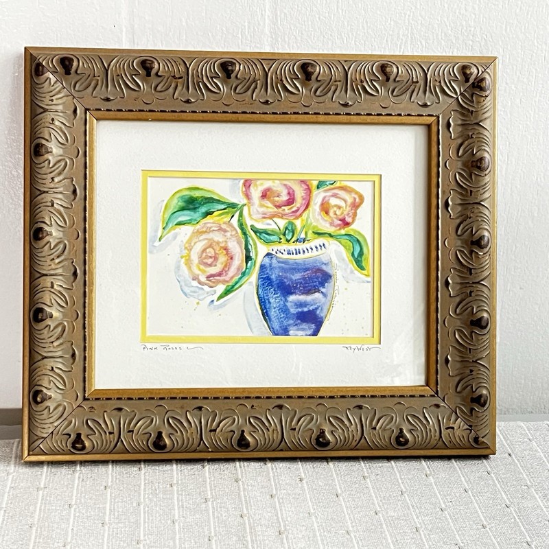 Roses in a Pot Painting Key West Sonia Robinson Watercolor Cottagecore Beachy