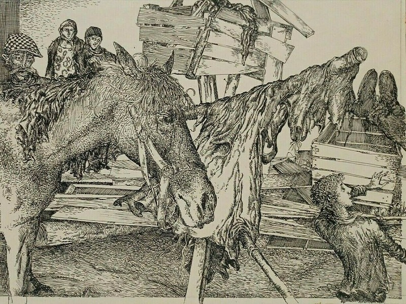 1973 LISTED RUSSIAN VLADIMIR RYKLIN Sd ORIGINAL INK on PAPER RURAL PEASANT SCENE