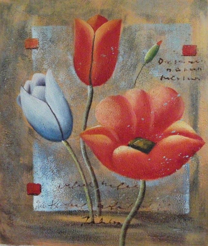 Hand painted & signed Poppy flowers art OIL PAINTING ON CANVAS, 20″ x 24″
