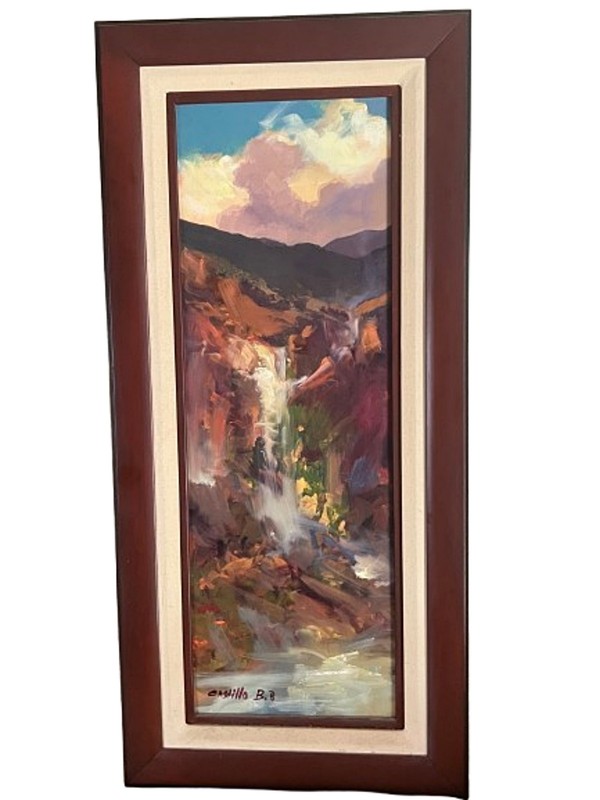 WATERFALL OIL ON CANVAS SIGNED JUAN ANGEL CASTILLO 2008 35 x 16 in