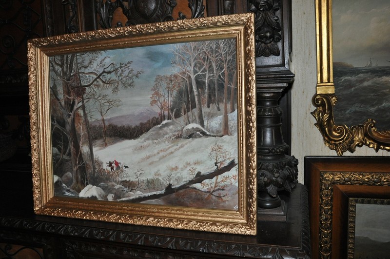 Oil Painting on Board Winter Scene Framed Art ~CHILDREN PLAYING IN THE SNOW