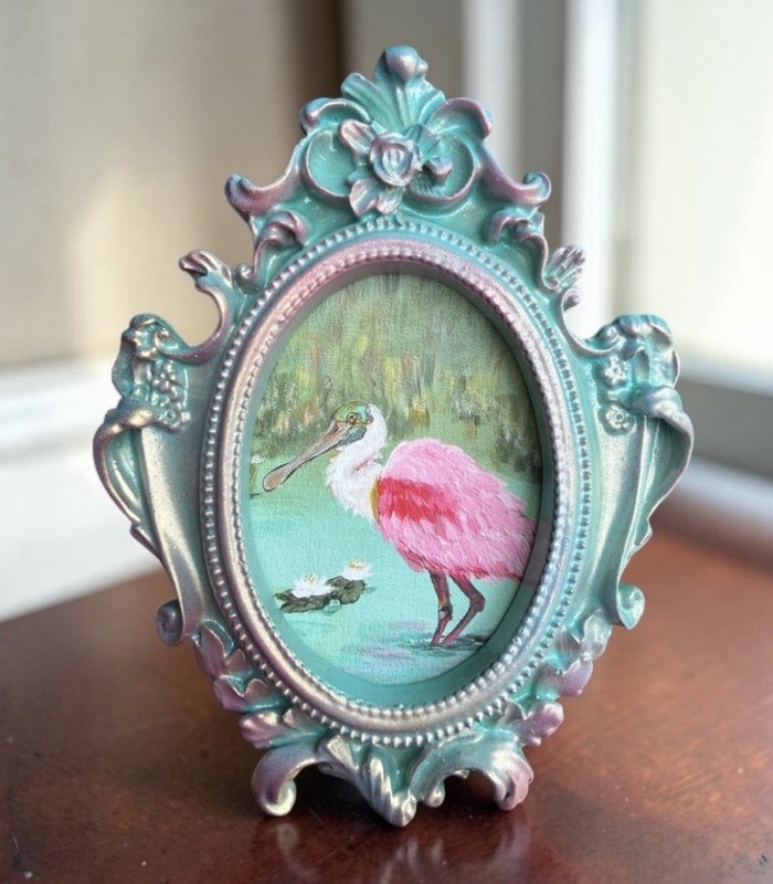 Spoonbill mini watercolor bird print of original painting• vintage ornate frame