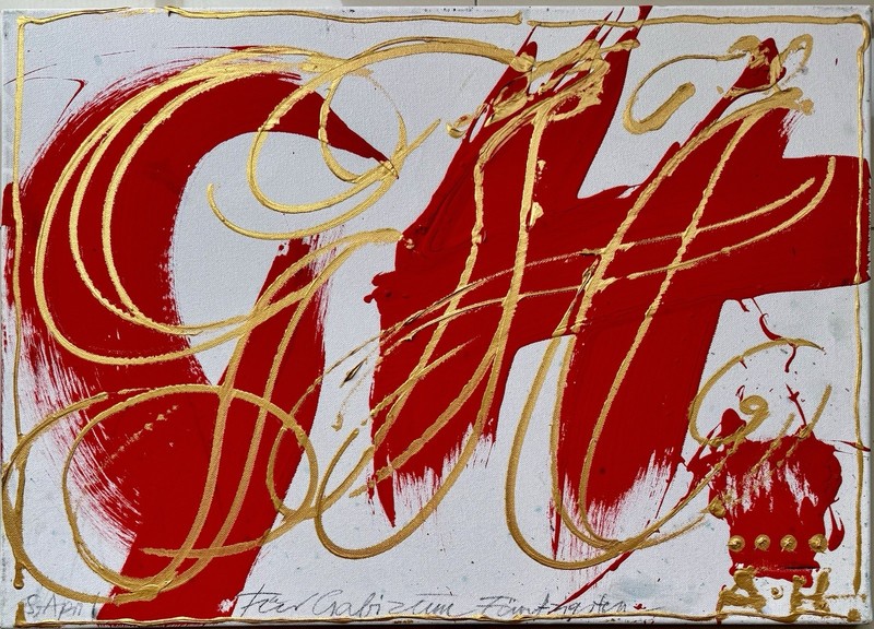 Original Abstract Composition “GH”, Oil Painting, Expressionism, 70.0 x 50.0 cm.