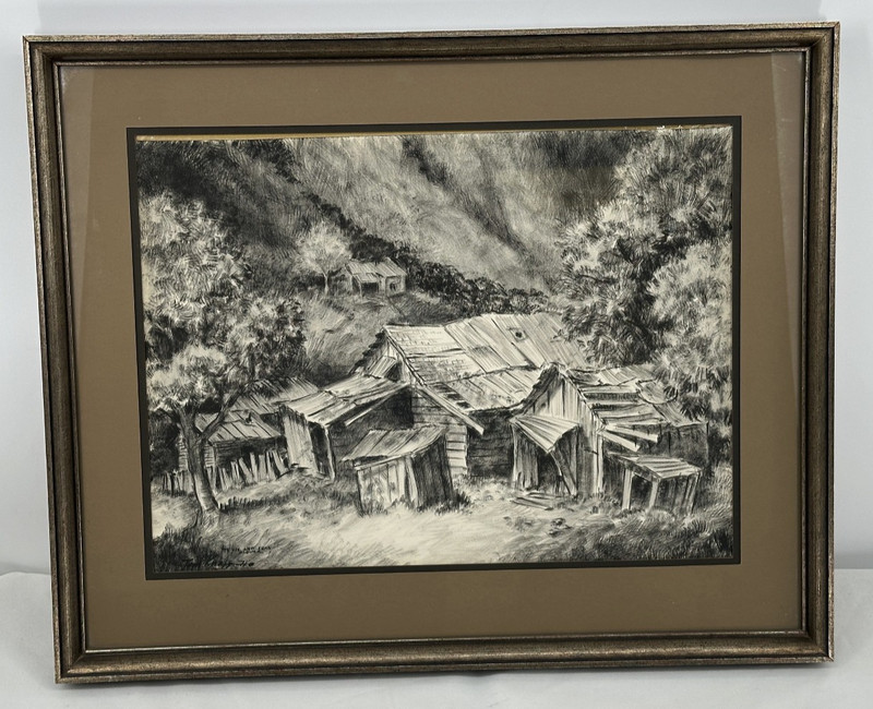 Tom Knapp (1925- 2016) Charcoal Drawing 1971 Personalized Framed 26″ x 21″
