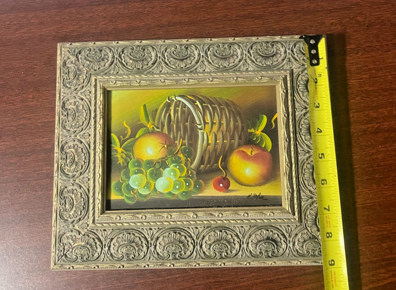 Vintage Fruit Still Life Oil Painting Grapes Apples Basket Framed Signed H John gallery