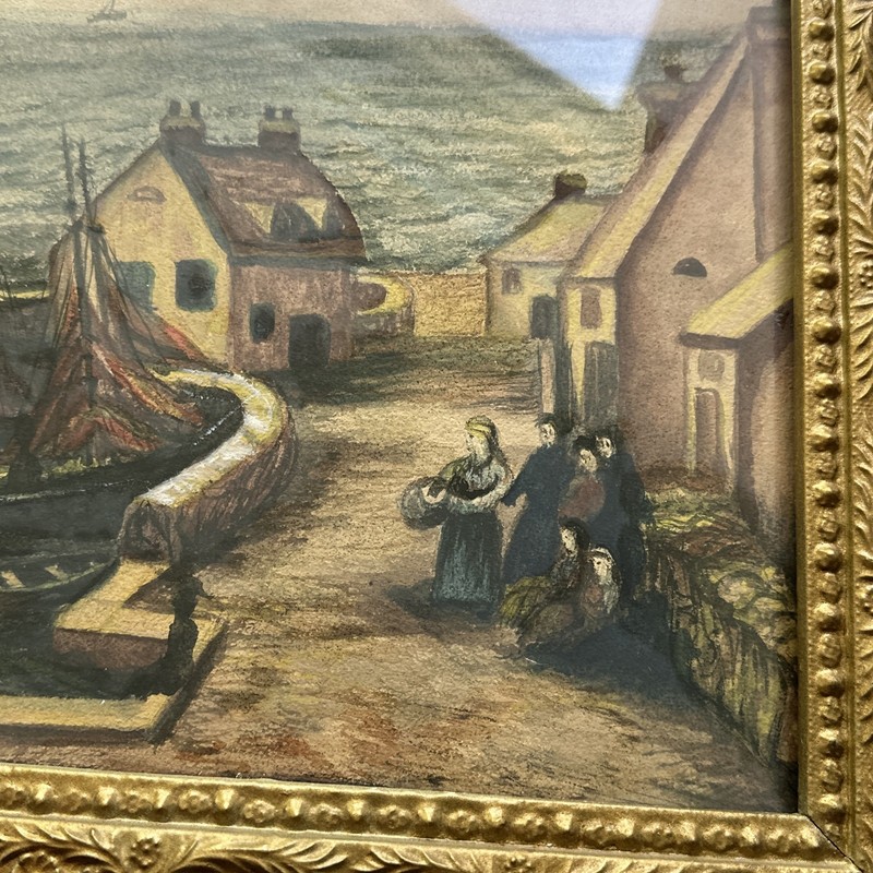 Antique Watercolor Painting Ocean Marine Sailboats/Ancient Harbor Antique Frame gallery