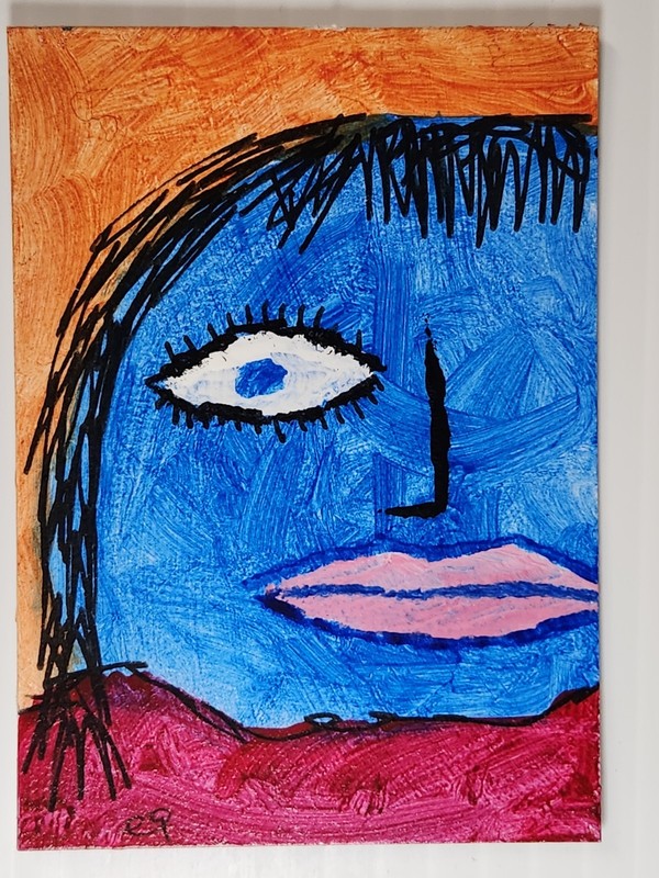e9Art ACEO blue woman outsider art brut naive