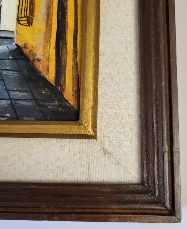Vintage 20thC Framed Matted OIL on CANVAS PAINTING Andes Mountain PERU Townscape gallery