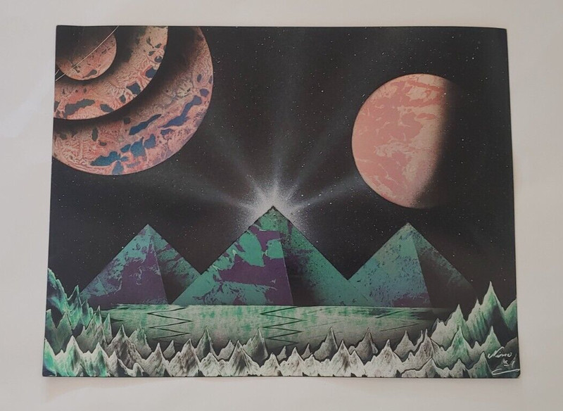Acrylic Spray Paint Pyramids Planets Space Signed Nino – Ricardo Ponce, Montero