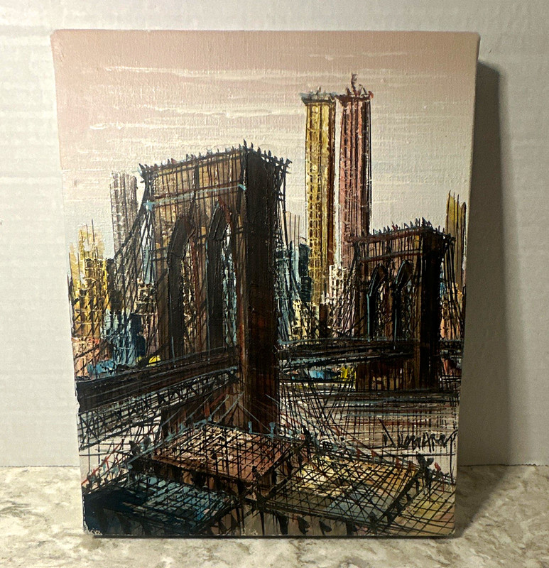 Duchamp Signed Cityscape Bridge Canvas Painting 10×8 Unframed