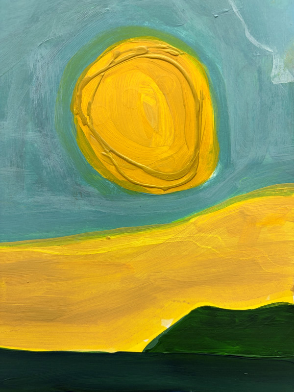 Sloog Original Art Colorful Bold Abstract Landscape Painting on Paper 11x14 Sun gallery
