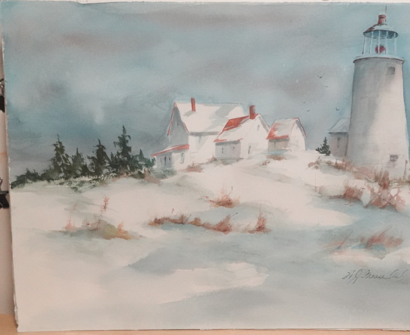WANDA J. FREASE "EAST COAST LIGHTHOUSE" ORIGINAL WATERCOLOR LANDSCAPE PAINTING gallery