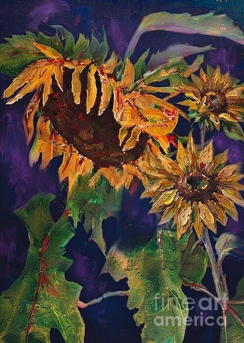 new handmade Painting on 12″x 16″canvas Sunflowers on Purple 706p by Wendy