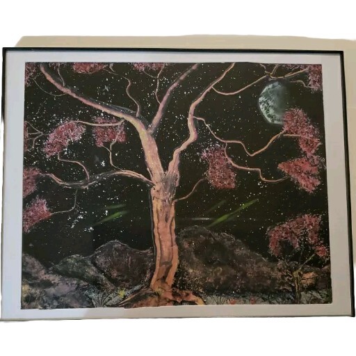 Spray Paint Art Trees In The Night 10 3/4″ By 12 3/4″ Original