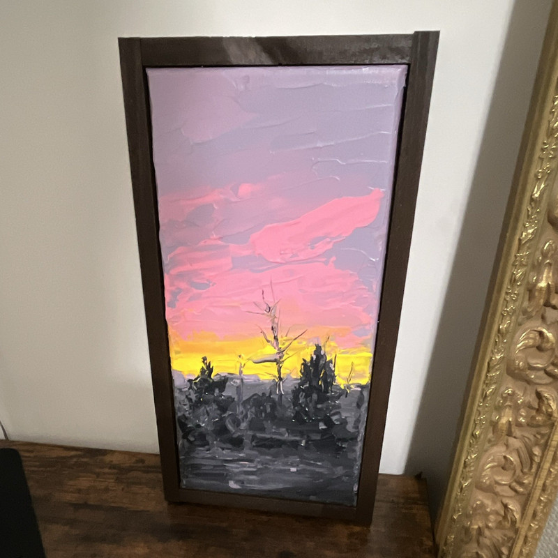 Original Abstract Sunset Landscape Painting Signed Framed 2021