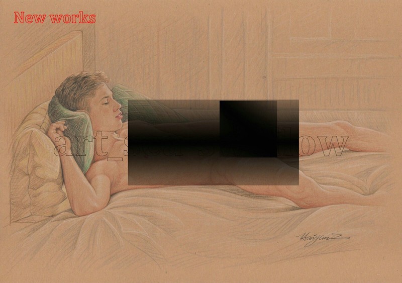 Original drawing A4 Art Colored Pencil painting male model on kraft paper new168