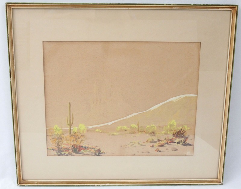 Oscar Strobel 17×13 Watercolor Painting Desert Landscape Arizona Saguaro Cactus