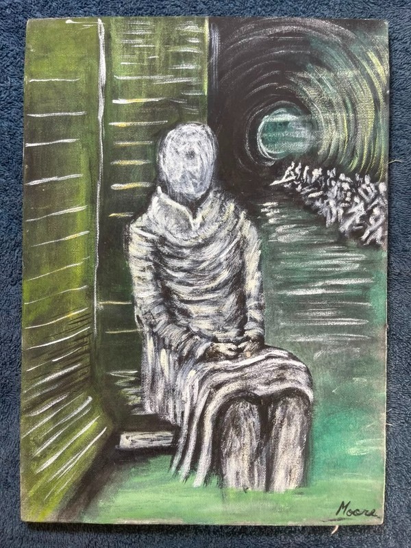 Henry Moore painting oil on canvas signed stamped vintage 0.25 x 0.35 m
