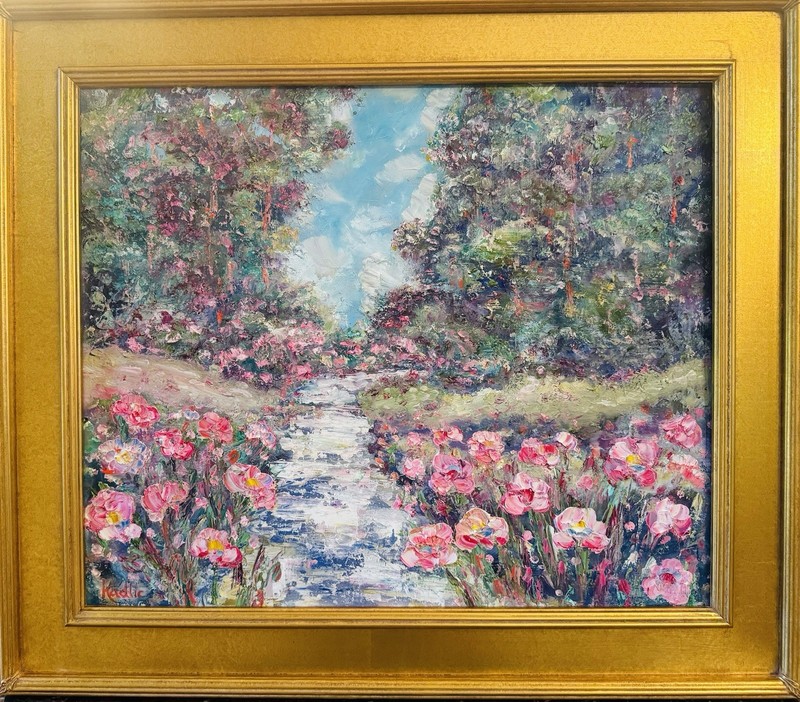 Listed Artist KADLIC Landscape Art Original Oil Painting 28×24 Gilt Gold Frame