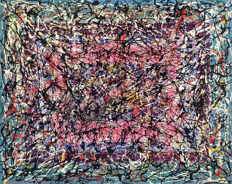 Large Modern Abstract Acrylic/Enamel Painting Dripping Art Action signed gallery