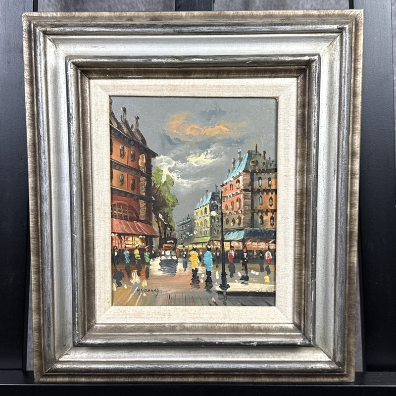 Jacques Marchand (b. 1932-) Oil On Canvas Painting Paris Street 15×17”