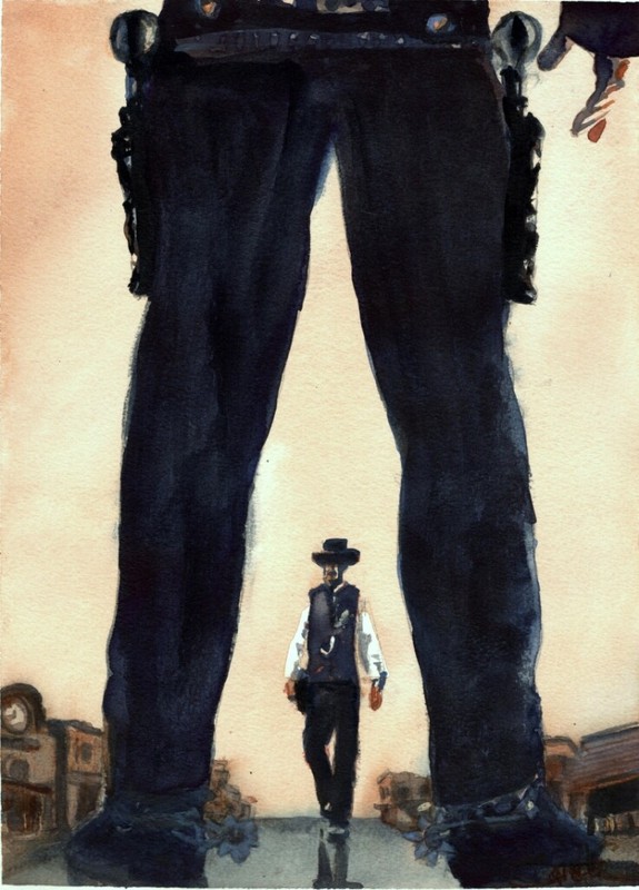 High Noon Western Gunfight : Signed LE Art Print : Sandra Watercolors™