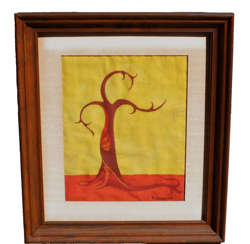 M. Krakowiak Lone Tree Mixed Media or watercolor on Linen original painting