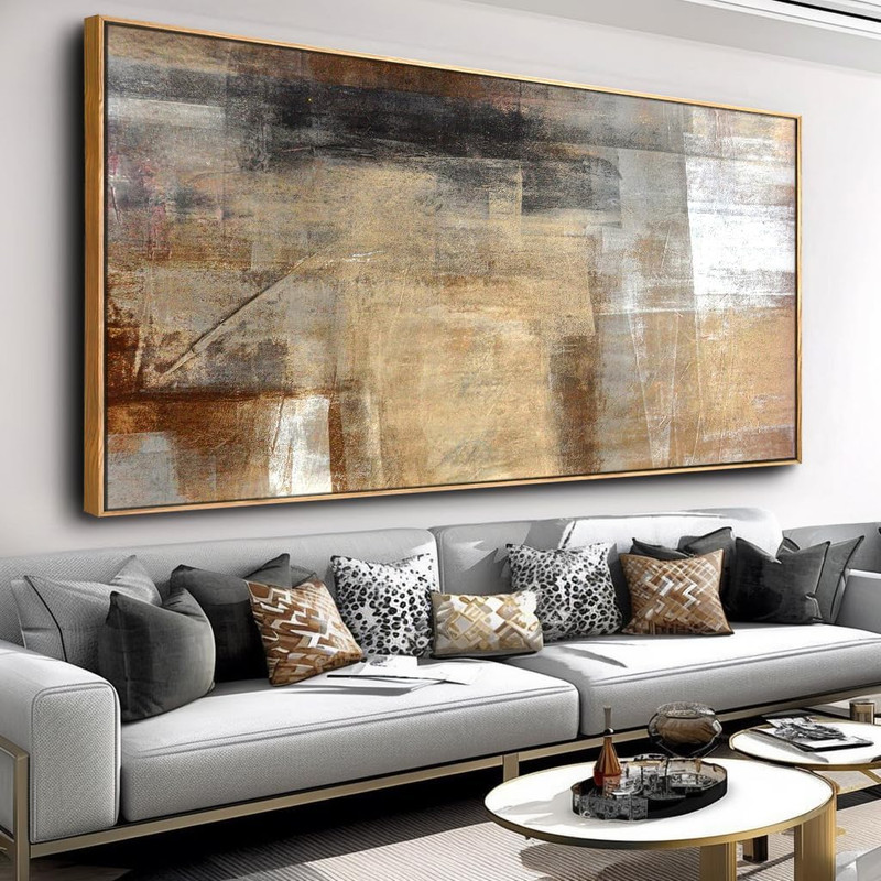 Wall Art Abstract Wall Decor Yellow Black Ink Canvas Painting Modern Artwork for