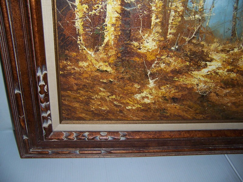 Vintage Large Framed Autumn Forest Landscape Painting on Canvas by Carl Madden gallery