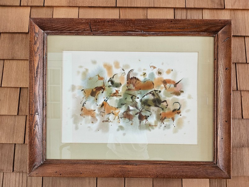 D H Brandon orig. Pronghorn abstract/expression watercolor in Oak wormwood fr