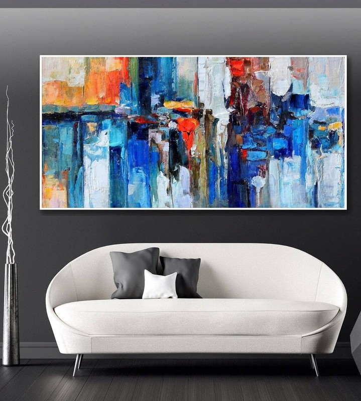 Hand-Painted Blue Gold Oil Painting On Canvas Gold Foil Painting Flowing Art 049 gallery