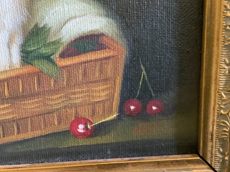 Vintage Oil Painting Two Kittens In A Basket Ornate Gold Frame 12.5” X 10.5 gallery