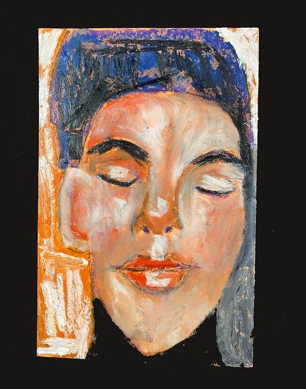 Portrait Painting Naive 4×6 Expressive Wall Art Peace Meditating Woman Miz Katie