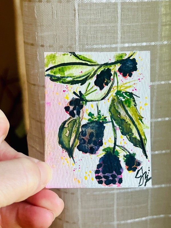 miniature original watercolor art by BlackBerry Bramble BOOK NOOK *bookmark