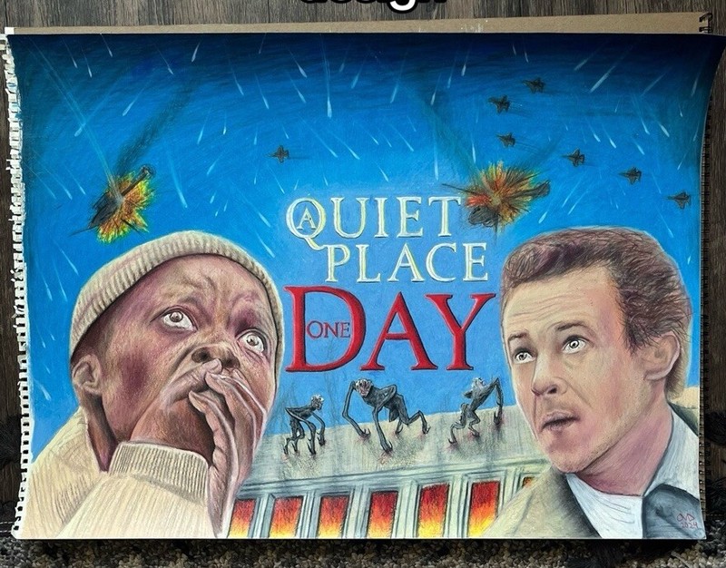 A Quiet Place: Day 1 Original Drawing Poster Colored Pencils Piece 20×25 Inches
