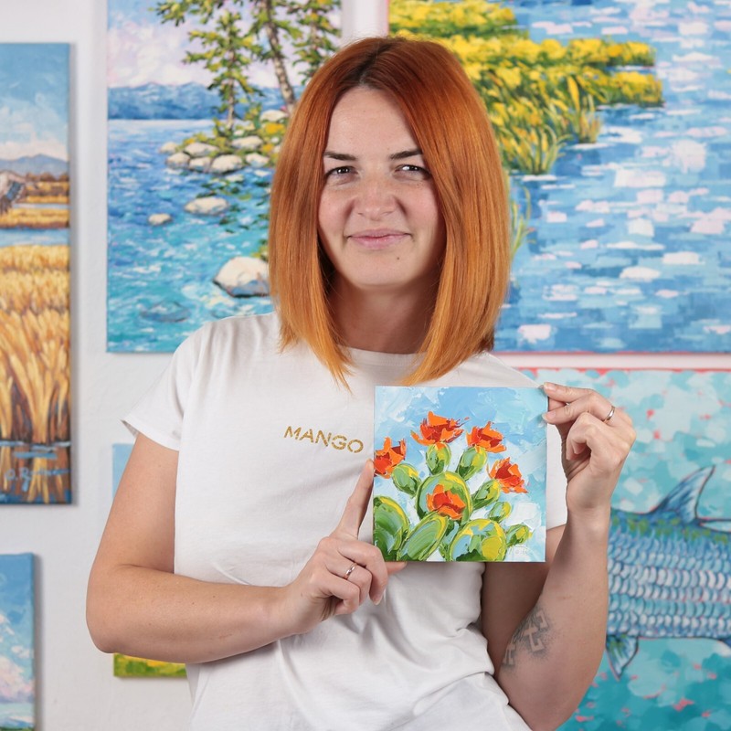 CACTUS FLOWER Oil Painting Orange Cactus Bloom Original Painting Desert Bloom gallery