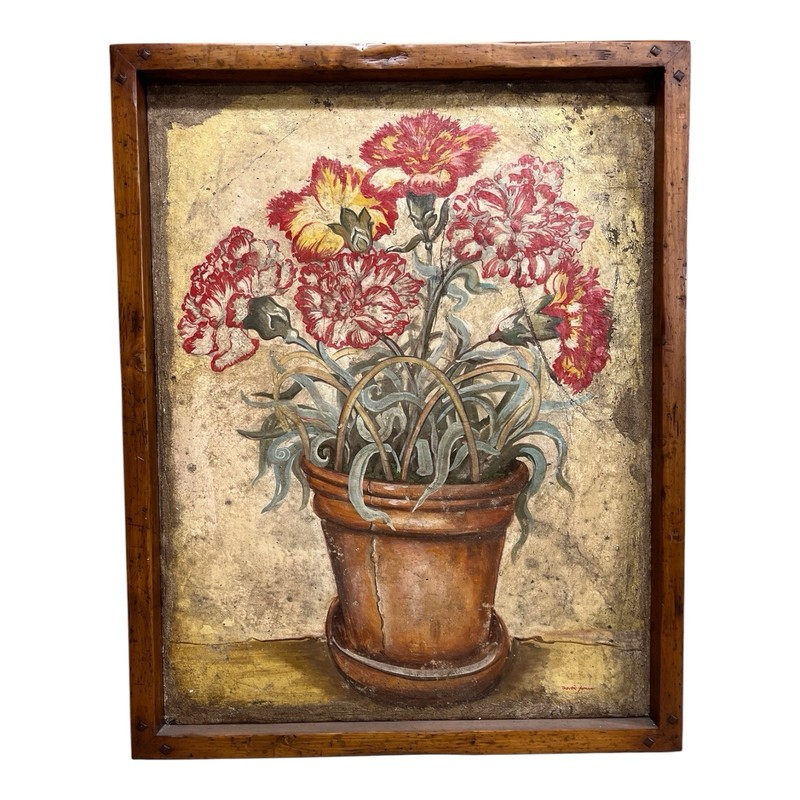 Large 20th Century Artist Trevor James Oil On Canvas Floral Still Life Painting