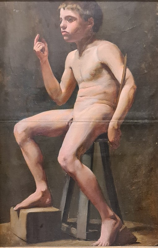 MALE NUDE. ATTRIBUTED TO VICTOR WEHRLE ANFRUNS. OIL ON CANVAS. XIX-XX.