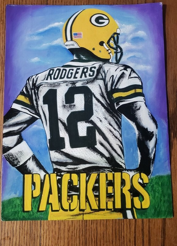 Acrylic Prison artwork. Green Bay Packers, Rogers 12. Canvas 11 by 8.5