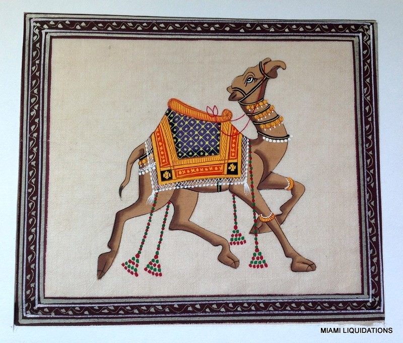 Mughal Royal Camel Miniature painting Udaipur India Silk Watercolor