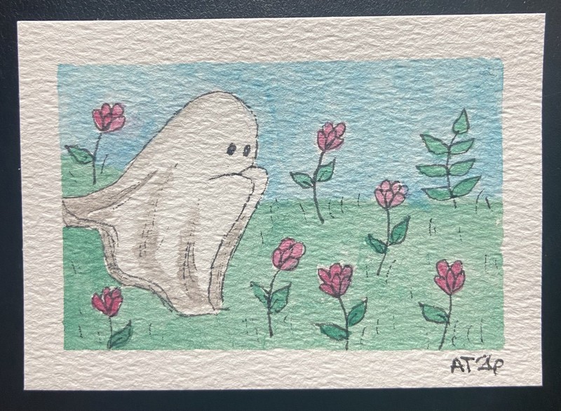 Ghost Flower Field ACEO Original Watercolor And Ink 2.5×3.5